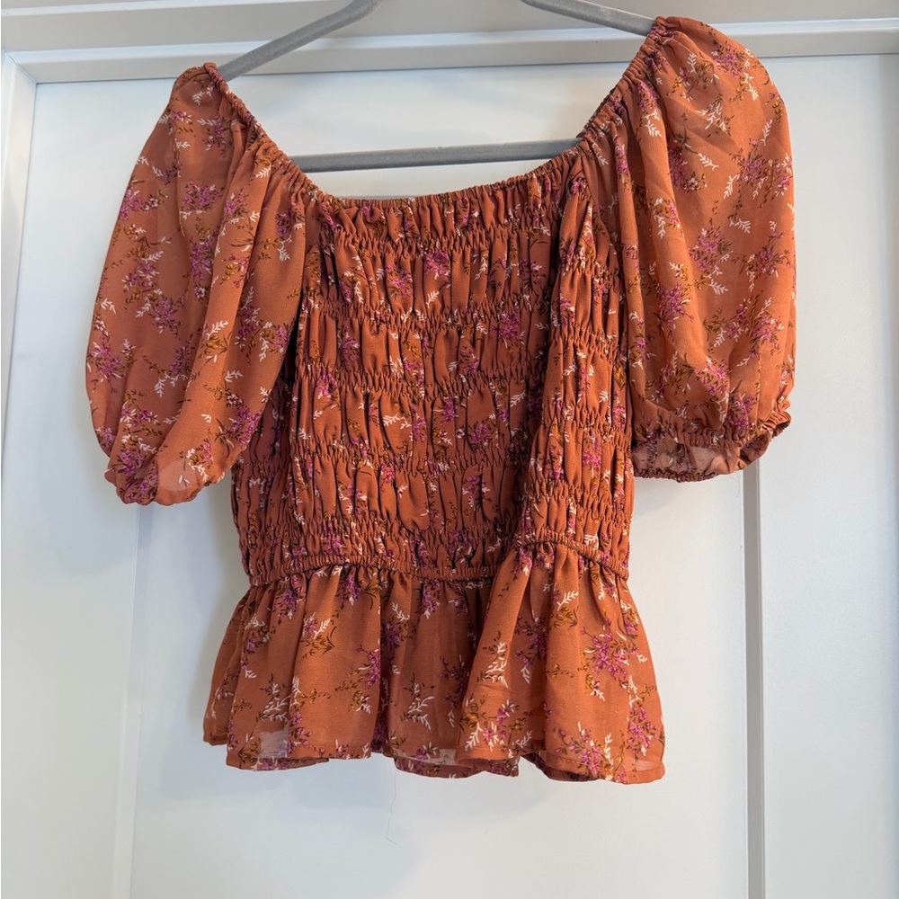 Ruched Puff Sleeve Peasant Top